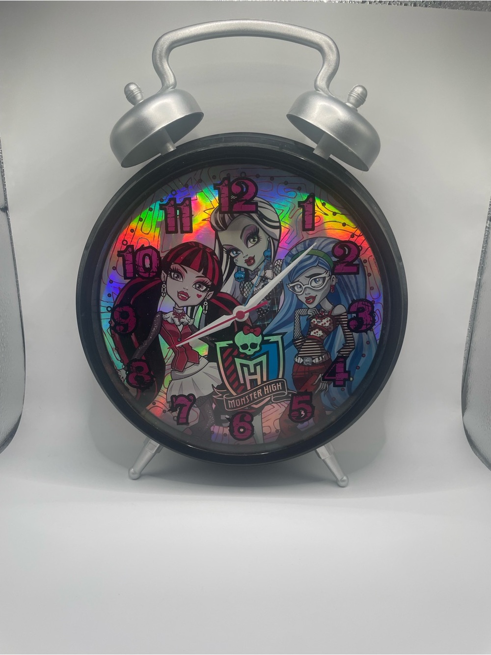 Mattel Monster High Rainbow Holographic Wall Clock with Silver Frame